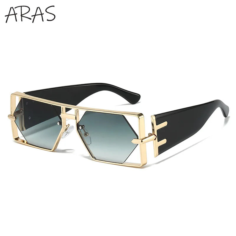 Steampunk Rectangle Sunglasses Women Men 2026 Luxury Hollow Metal Frame Sun Glasses Vintage Punk Hexagon Eyewear UV400 Shades