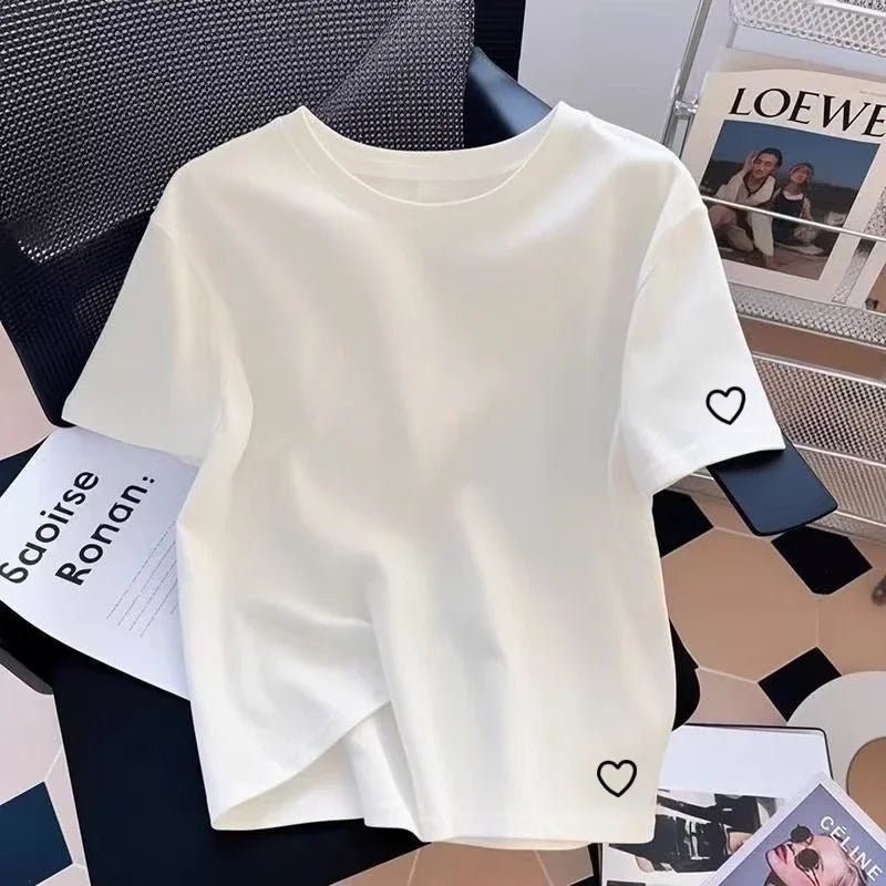 Summer New Womens T-shirts Cotton Printing Casual O-Neck Short Sleeve Outdoor Sports Jogging Woman Clothes 2026 Daily Tees Tops