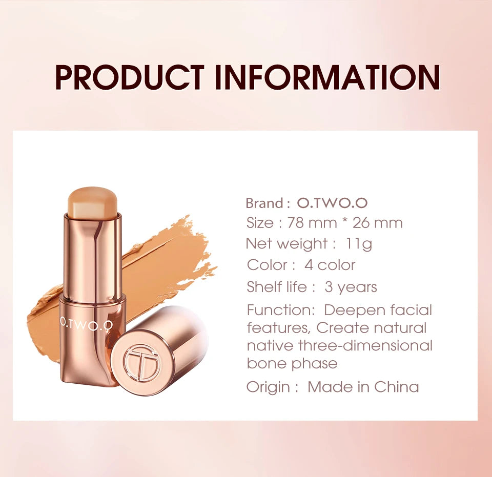 O.TWO.O Contour Stick Cream Long-wear Lightweight Brighten Stick Easy to Sculpt Face Concealer Bronzer Contouring Makeup Pen