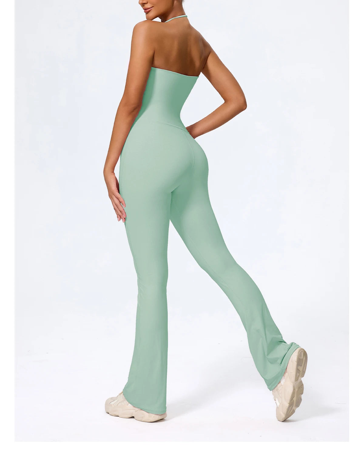New Summer Women Sleeveless Yoga Jumpsuit Female Gym Flared Overalls Neck-hanging Backless Sportswear Sport Outfit For Woman