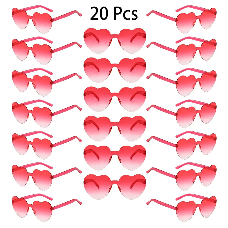20 Pcs Heart Shape Sunglasses Women Fashion Rimless Gradient Multicolor Rave Sun Glasses Trendy Cute Beach Vacation Decor Shades