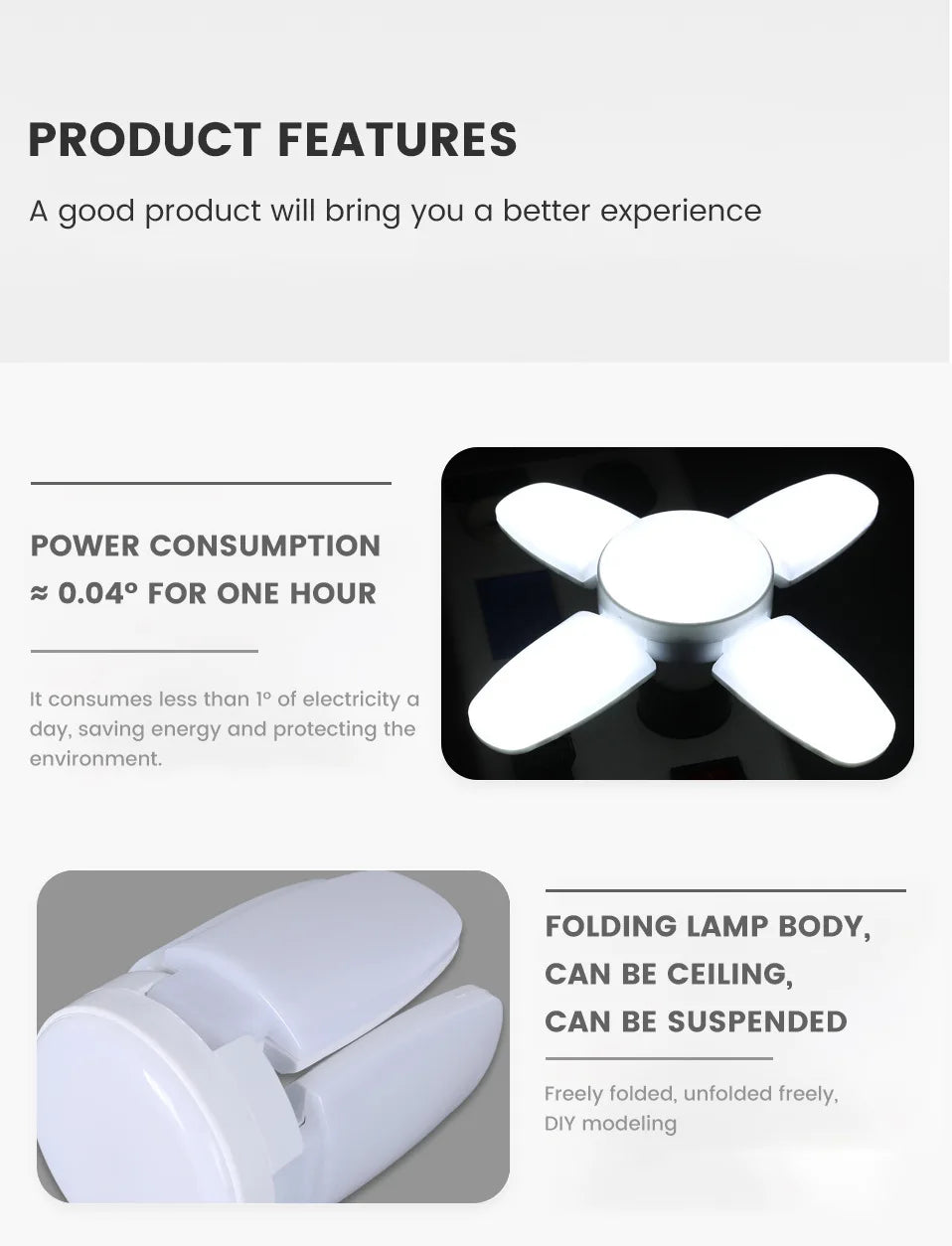 E27 Fan Shape Foldable LED Bulb AC220V/110V Deformation for Home Ceiling Light Warehouse and Garage White Light6500K Bulb