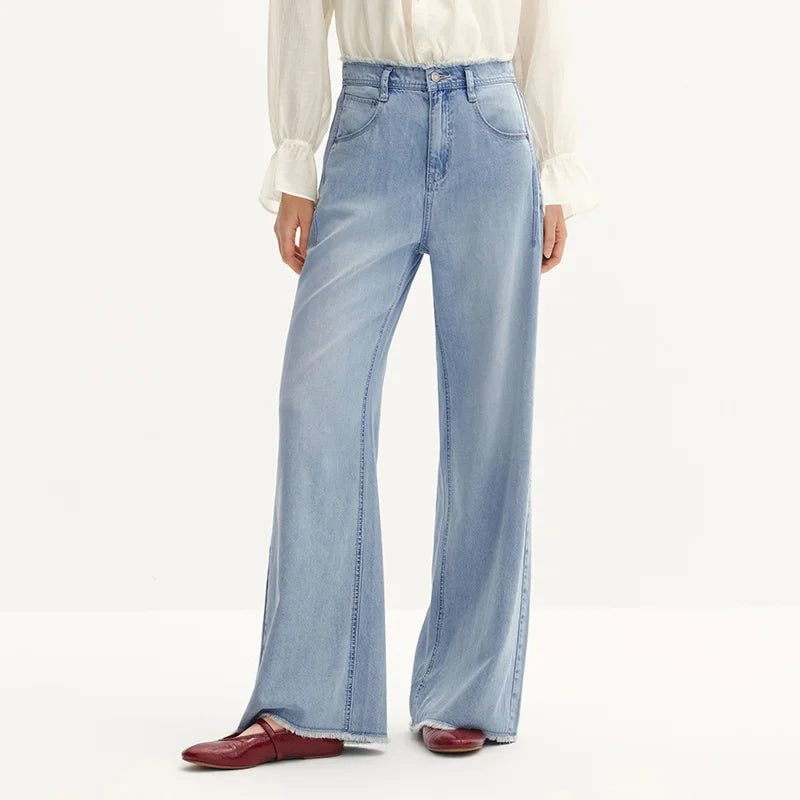 Semir Women Jeans Antibacterial 2026 Cooling Raw Hem Wide Leg Urban Casual Everyday Style Soft Comfortable Daily Wear Trendy