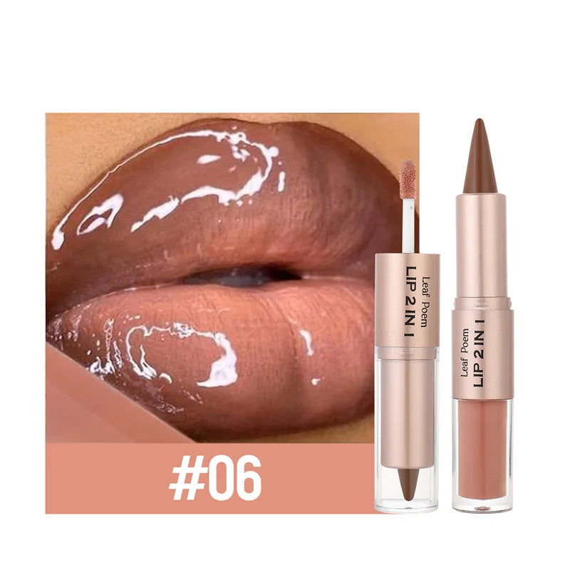 Black Brown Tapered Lip Liner Contour Pencil Double Head Mirror Plumping Lip Glaze Crystal Gloss Sexy Red Lips Tint Makeup New