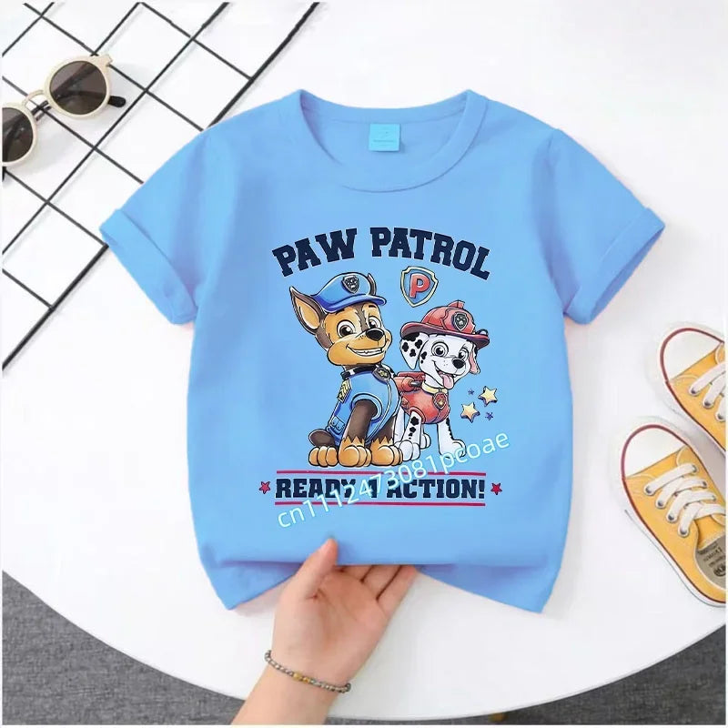 PAW Patrol Summer Short-Sleeved 1-12 Years Old Children's Pure Cotton T-Shirt Boys' Sports Shirt Girls' Casual Top Cartoon Print