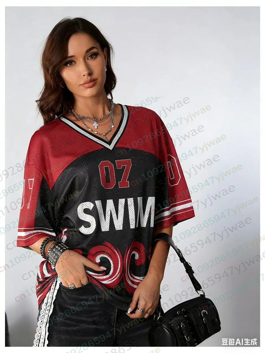 SWIM Unisex Jersey 2026 Fashionable Streetwear Top V-Neck Loose Short Sleeved Gift For Arm Summer Men'S And Women'S T-Shirt