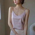 Women Halter V Neck Basic White Cami Spaghetti Strap Top Sleeveless Satin Silk 2026 Tank Tops Women'S Summer Camisole