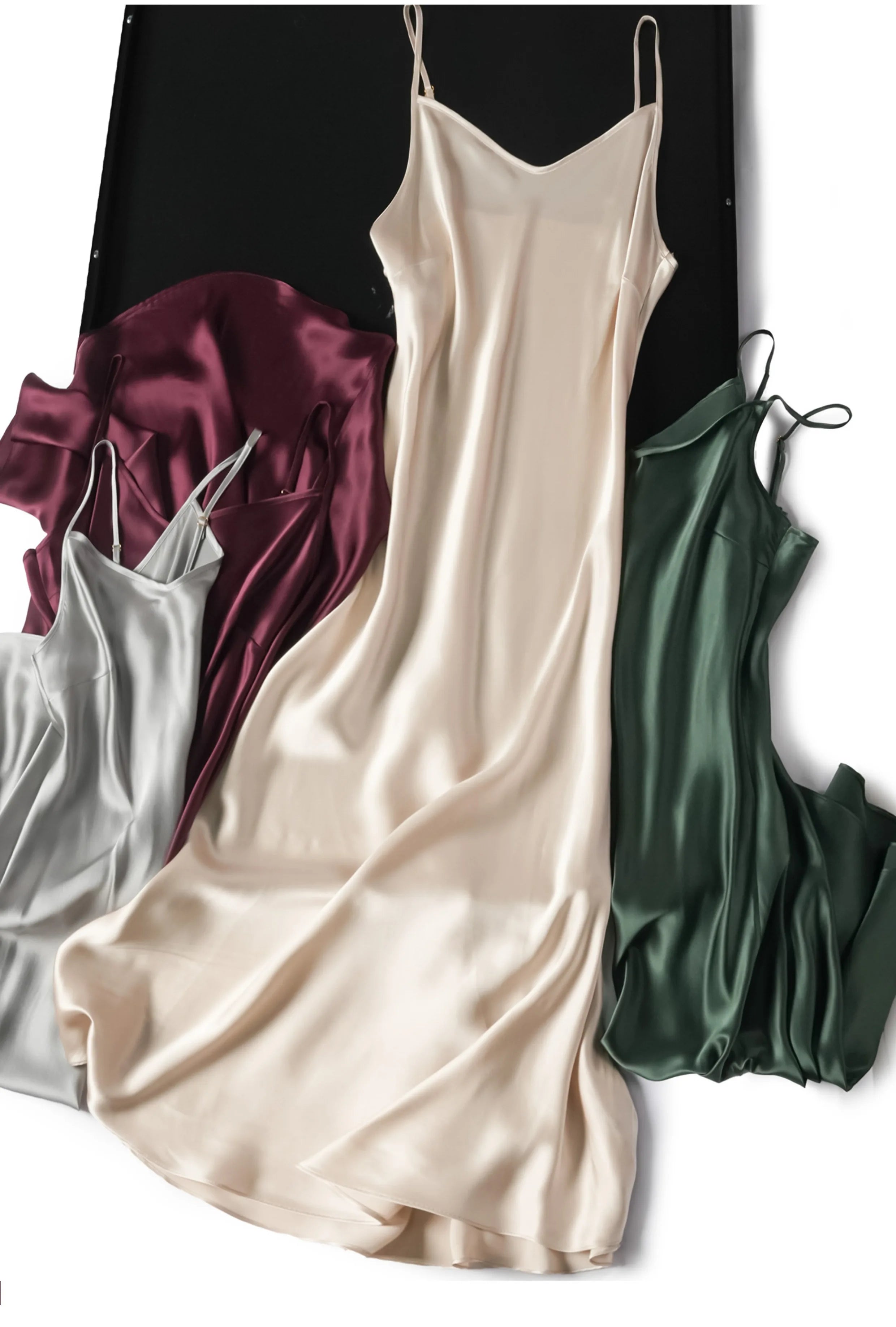 Small Heavyweight 21MM 100% Natural Mulberry Silk Plain Satin French V-neck Diagonal Cut Women's Sexy Solid Suspender Dress
