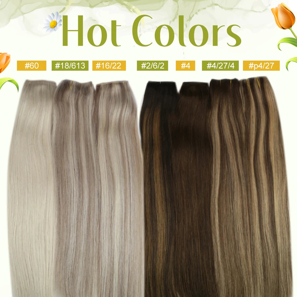 VeSunny Fish Line Human Hair Extension Wire Natural Hair One Piece Invisible Wire Hair Weft with 2 Clips Blonde Soft Remy Hair