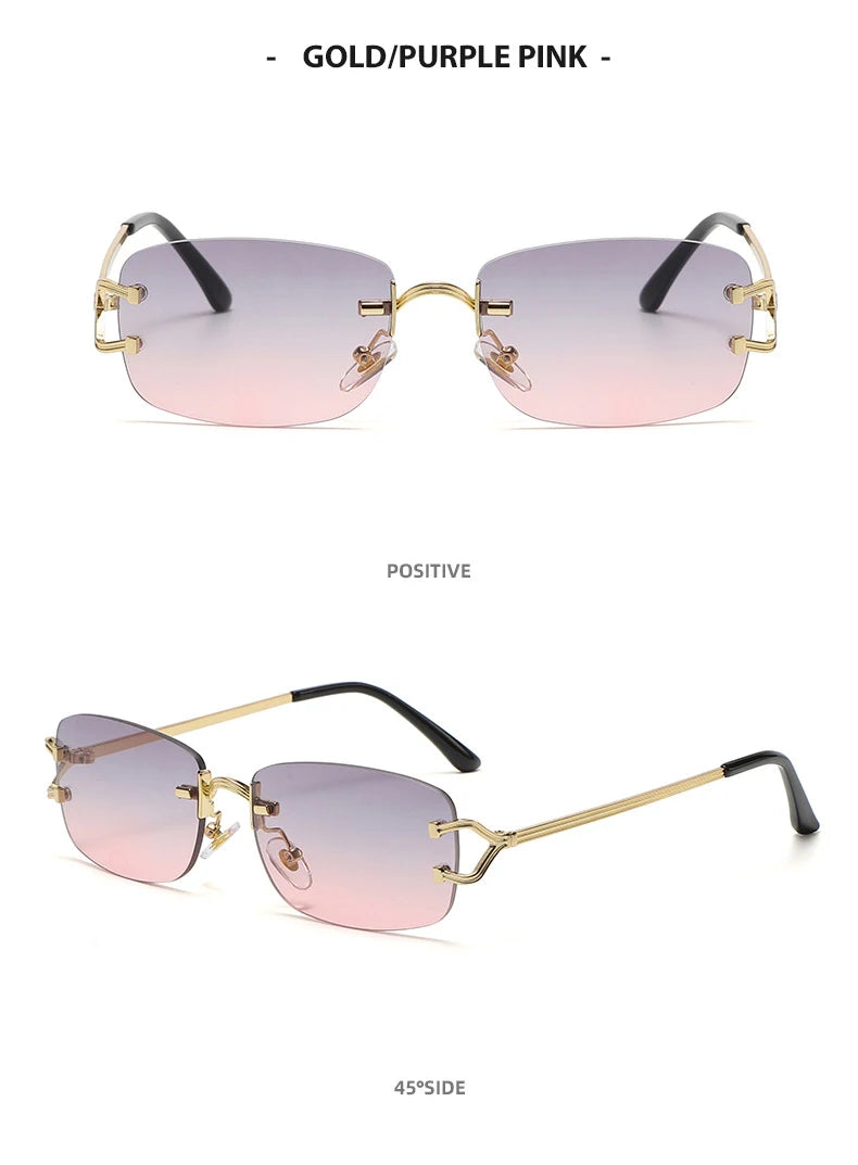 New Small Narrow Rimless Sunglasses Fashion Frameless Rectangle Tinted Lens Eyewear 90s Glasses for Women Men