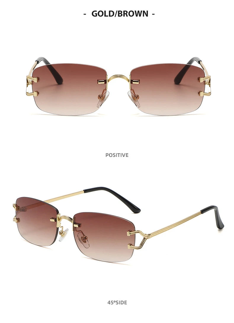 New Small Narrow Rimless Sunglasses Fashion Frameless Rectangle Tinted Lens Eyewear 90s Glasses for Women Men