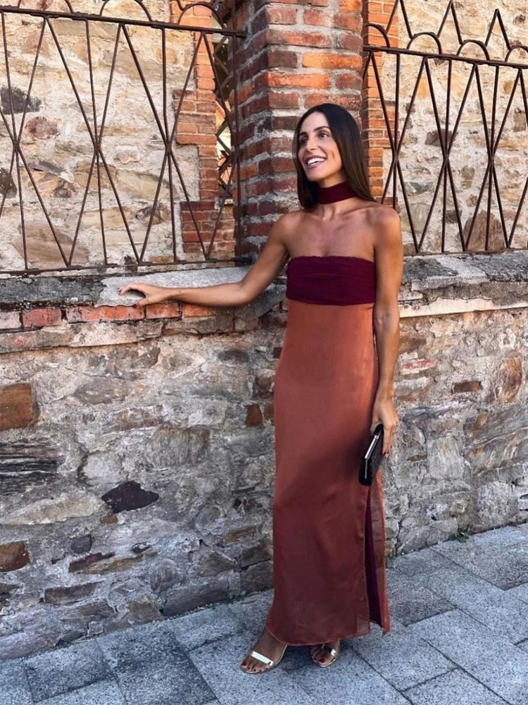 Solid Color Strapless Ribbon Women Summer Dress Sexy Sleeveless Backless High Waist Slim Maxi Vestidos 2026 Lady Vacation Outfit