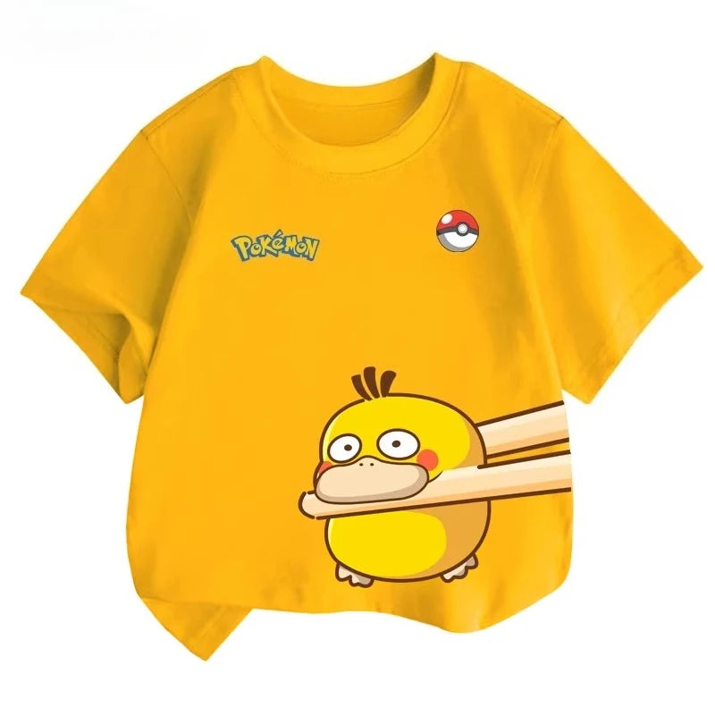 Potdemiel Summer New Pikachu Print Children's Pure Cotton T-Shirt, Boys and Girls, Comfortable and Breathable Children's T-Shirt