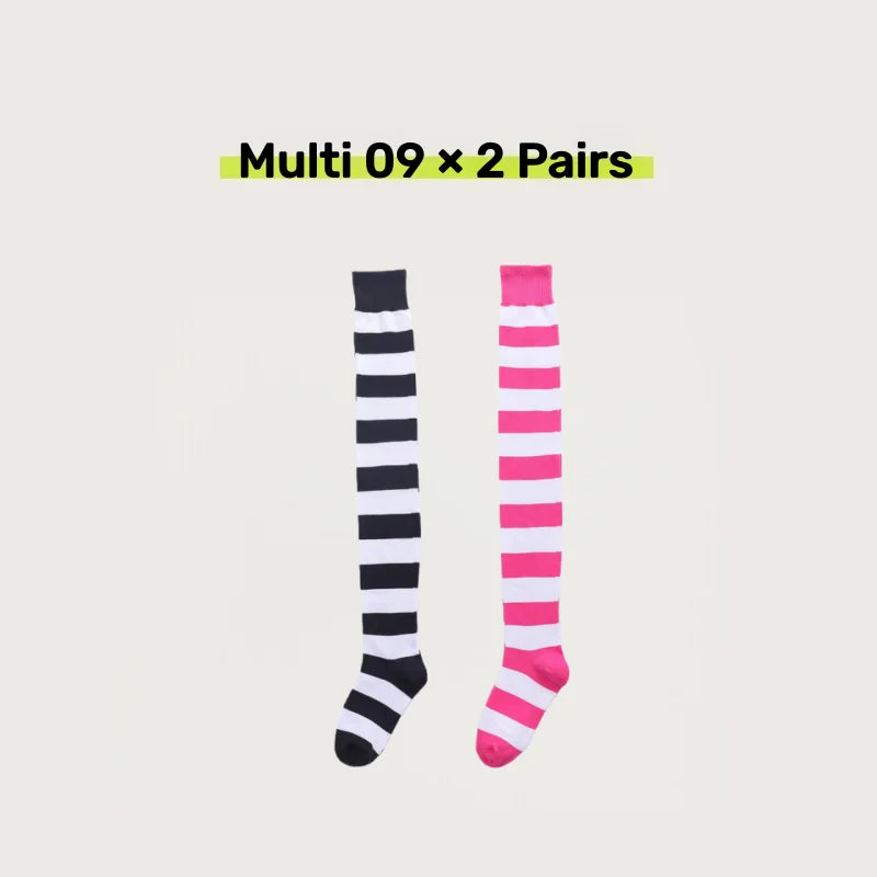 2 Pairs Women's Over The Knee Socks Cotton Thigh High Socks Black White Blue Colorful Striped Pattern Fashion Casual Daily Wear