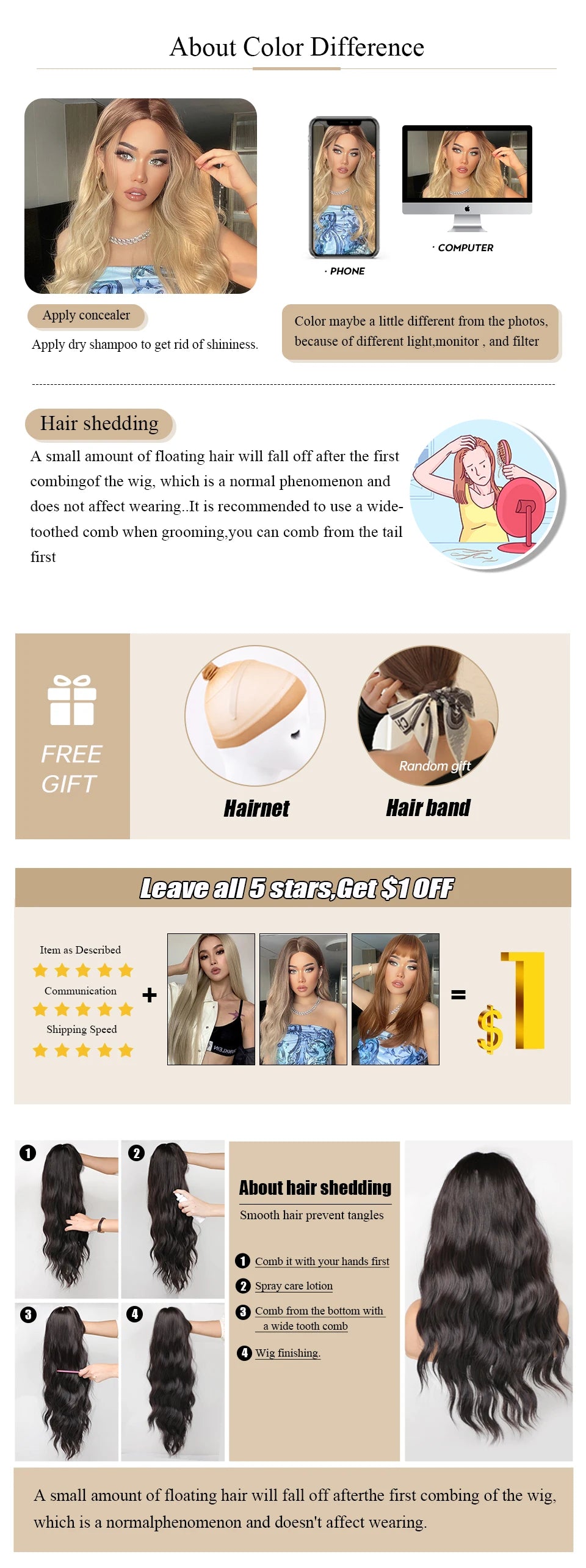 ALAN EATON Long Brown Highlight Synthetic Wigs Layered Straight Hair Wig Realistic Fake Hair for Daily Wear High Temperature Wig