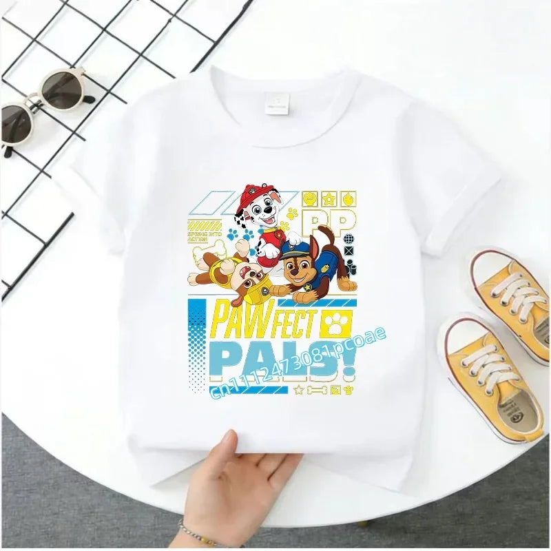 PAW Patrol Summer Short-Sleeved 1-12 Years Old Children's Pure Cotton T-Shirt Boys' Sports Shirt Girls' Casual Top Cartoon Print
