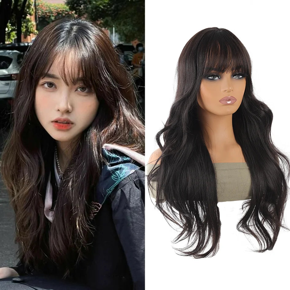 Synthetic wig linen long straight hair with bangs long curly hair ponytail extensions dirty braids Halloween Christmas gifts