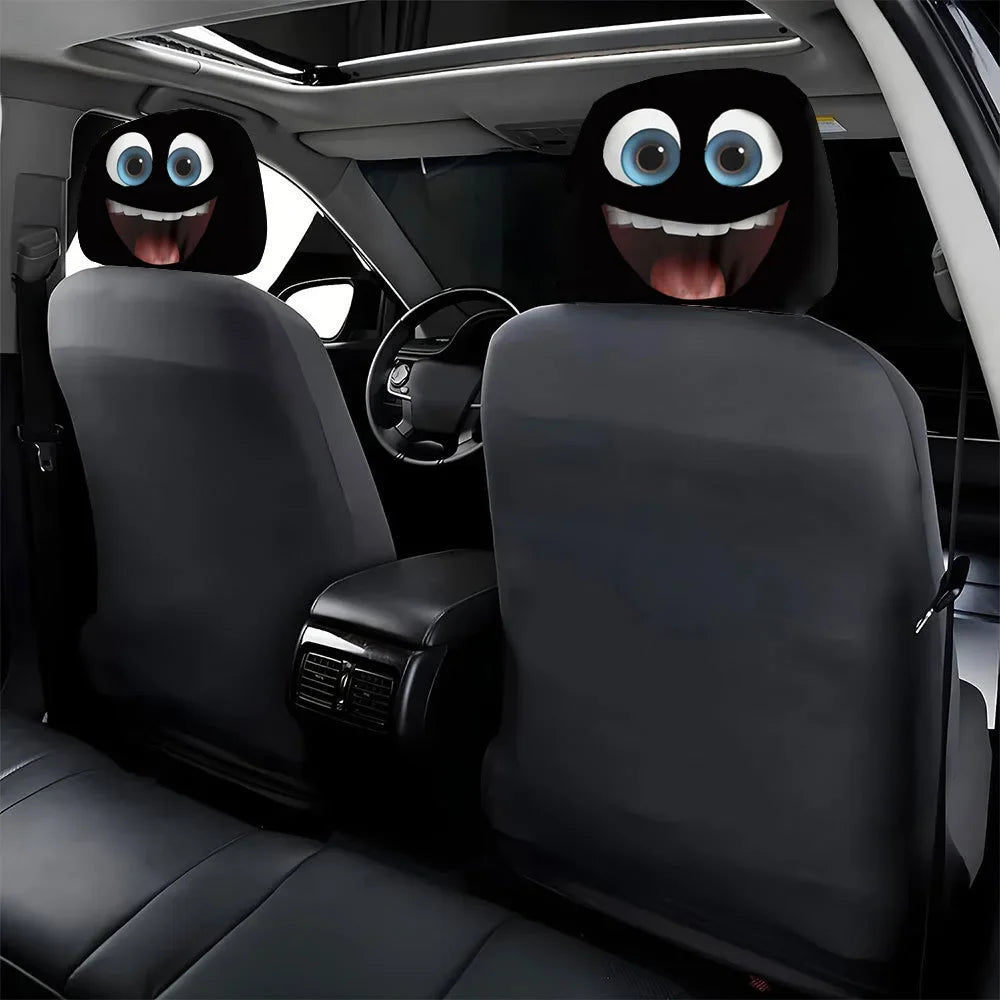 2PCS Double-sided Printed Smiling Face Car Headcase, Cute Fun Car Interior Personalized Decoration
