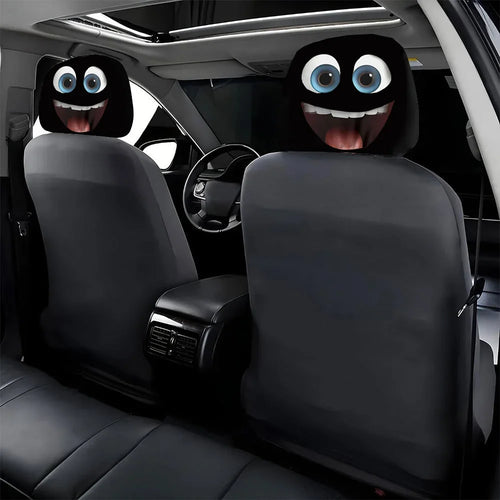 2PCS Double-sided Printed Smiling Face Car Headcase, Cute Fun Car Interior Personalized Decoration
