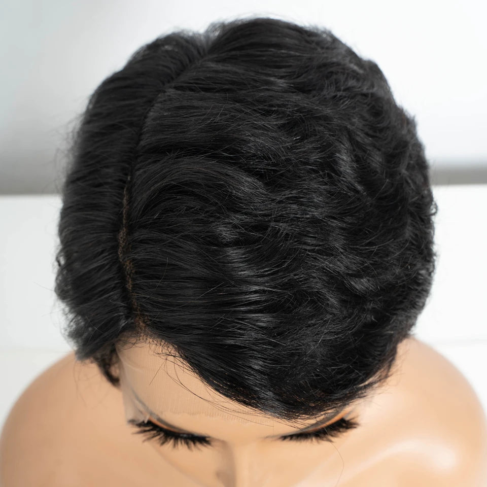 Lekker Black Short Pixie Cut 13X1 C Part Lace Front 100% Human Hair Wigs For Women Glueless Brazilian Remy Hair Straight Wigs