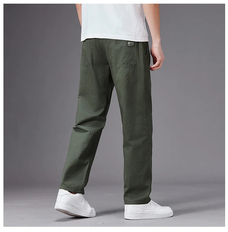 Big Size Casual Pants Men Elastic Waist Straight Leg Fit Summer Trousers Male Loose Cotton Work Wear Plus Large 6XL Khaki Light