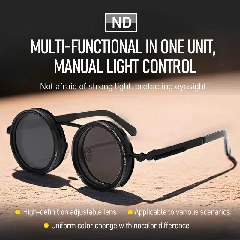 Polarized Round Sunglasses ND9 Adjustable Dimming Sun Glasses Steampunk Men Women Retro Punk Fishing Eyewear Outdoor With Case
