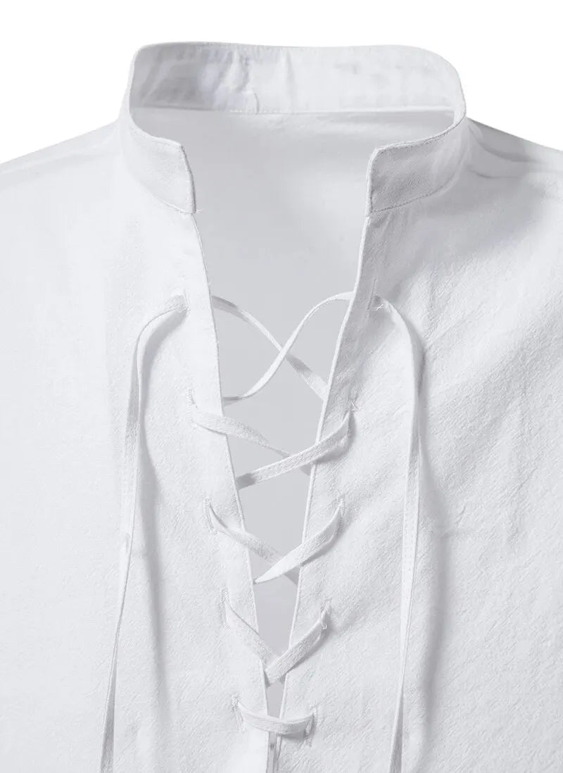 King Billion Men's Shirts Casual Men Cotton Linen Long Sleeve T-shirt Spring Autumn Vintage Shirt US Size Drawstring Neck