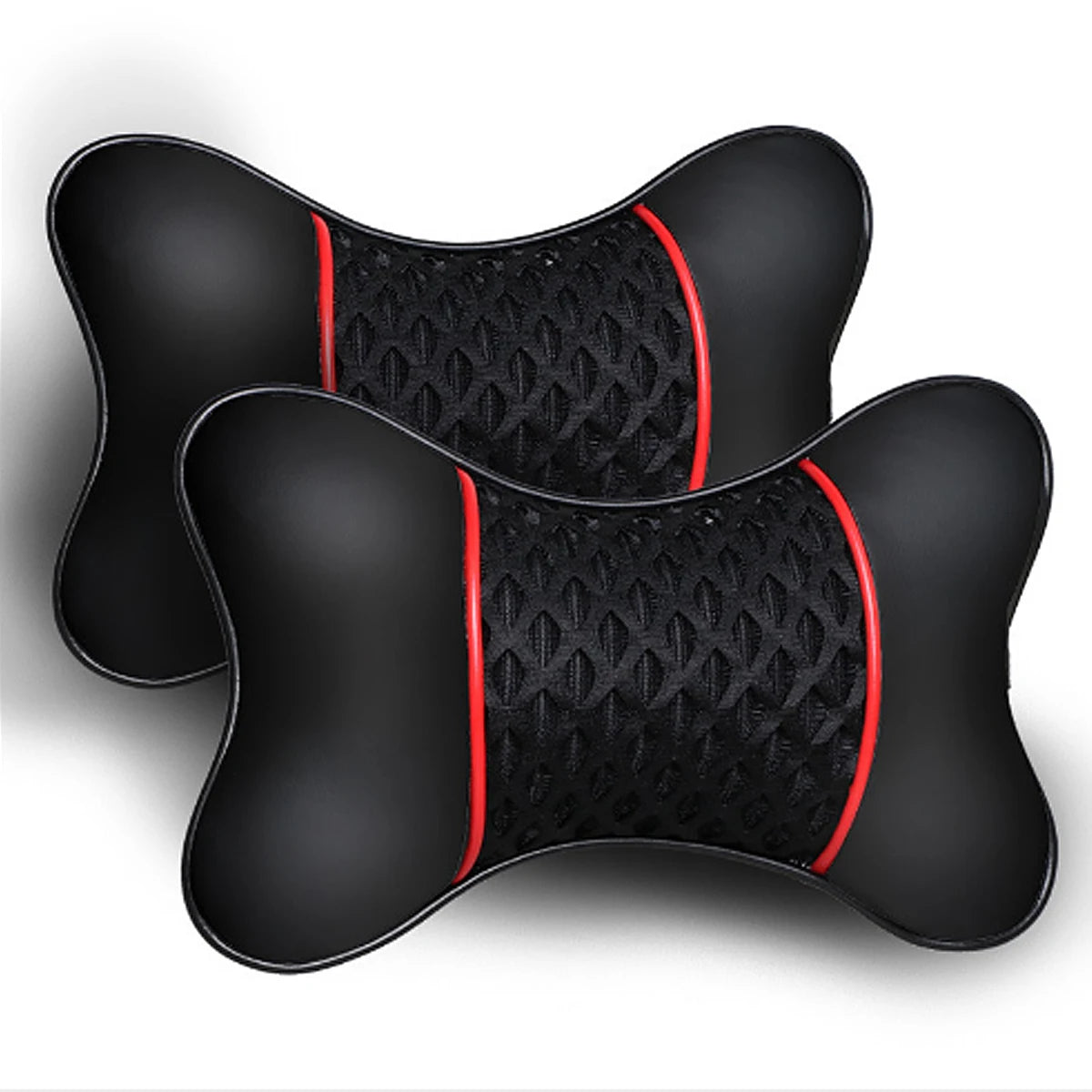 2Pcs PU Leather Knitted Car Pillows Headrest Neck Rest Cushion Support Seat Accessories Auto Black Safety Pillow Universal Decor