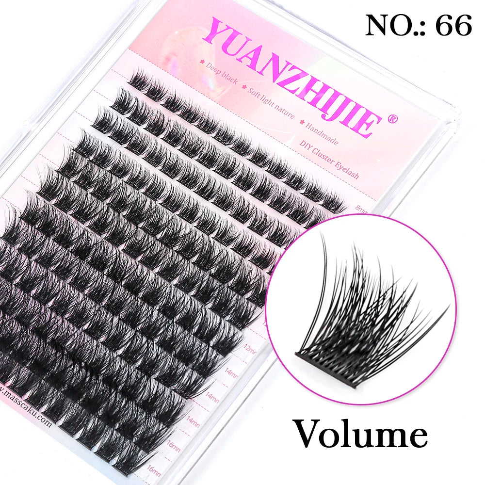 YUANZHIJIE DIY Cluster Eyelash Extension 12lines Dovetail Segmented Lashes Natural Lighter Bundle Makeup Supplies
