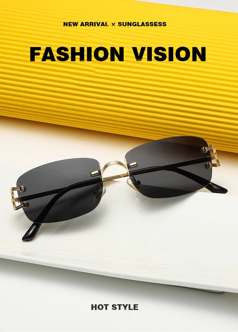New Small Narrow Rimless Sunglasses Fashion Frameless Rectangle Tinted Lens Eyewear 90s Glasses for Women Men