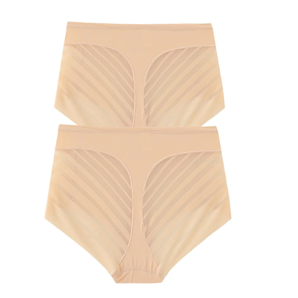 2Pcs/Set Women's Ice Silk Tummy Control Panties Mid Waist Mesh Splice Shaping Briefs Butt Lifter Slimming Soft Underwear M-3XL