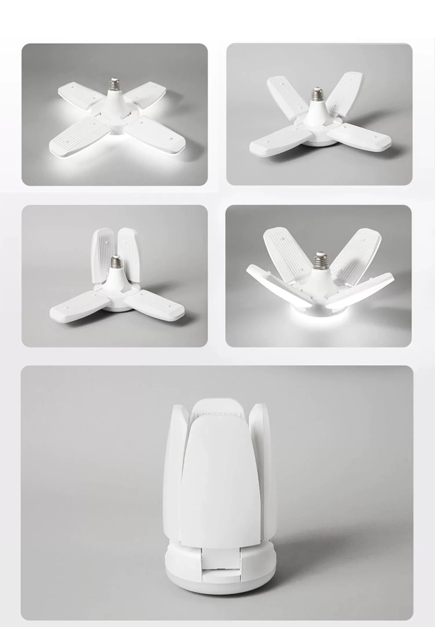 E27 Fan Shape Foldable LED Bulb AC220V/110V Deformation for Home Ceiling Light Warehouse and Garage White Light6500K Bulb