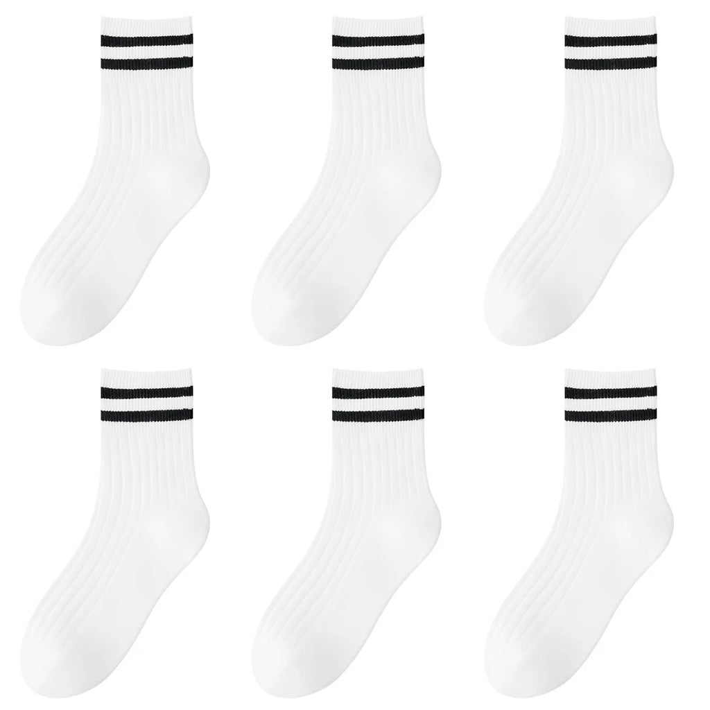 Kids Boys Girls Cotton Socks - Seamless Double Needle Ribbed 2-Stripe, Teens Students All Season School Home Sports Socks