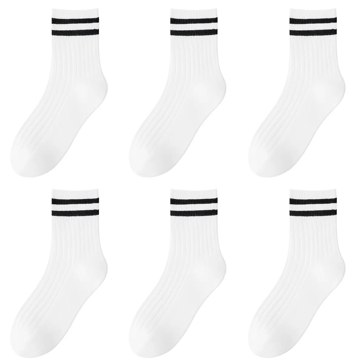 Kids Boys Girls Cotton Socks - Seamless Double Needle Ribbed 2-Stripe, Teens Students All Season School Home Sports Socks