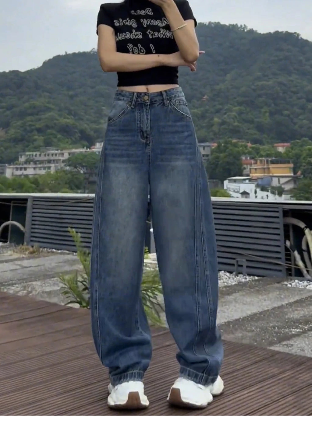 High Waist Wide Leg Jeans Women's Thin Denim Pants Loose Fit Straight Full Length Jeans plus Size Casual Sle