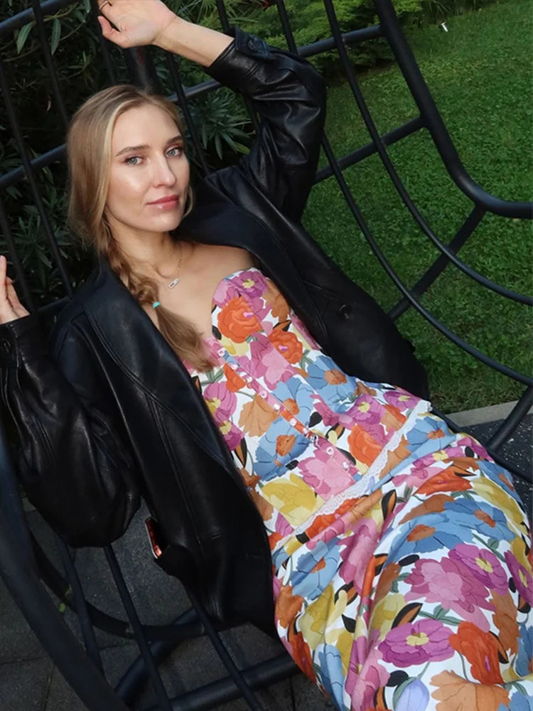 Tropical Floral Print Strapless Corset Top & Mermaid Midi Skirt 2-Piece Set 2026 Summer Chic Bold Women Vacation Date Vestido