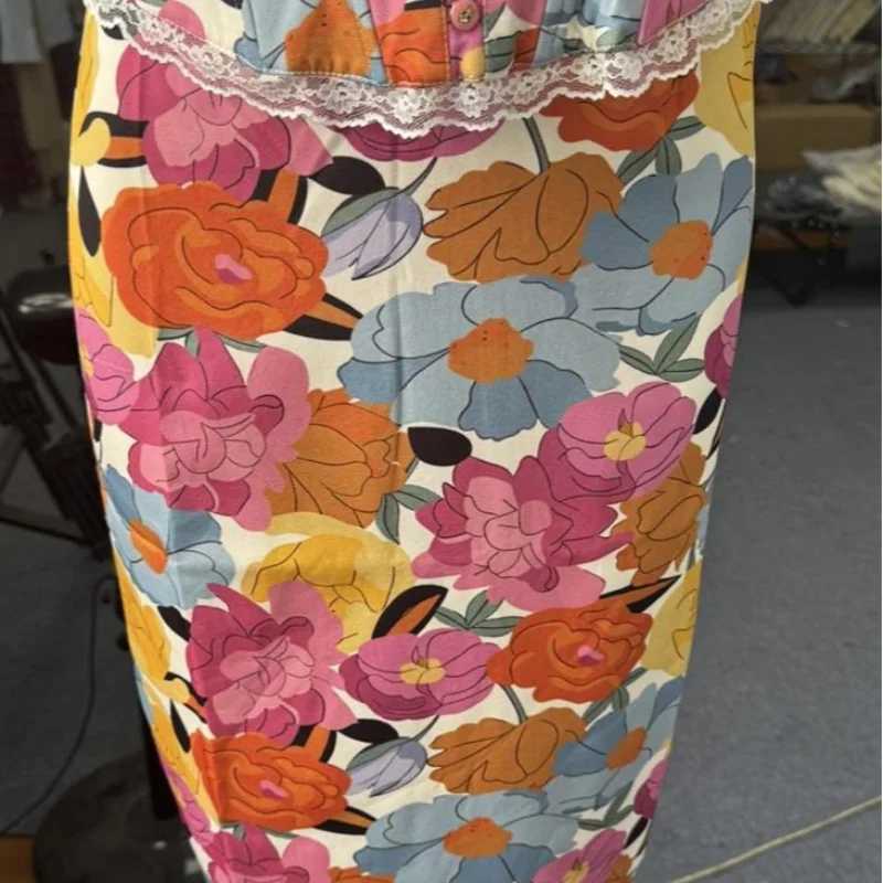 Tropical Floral Print Strapless Corset Top & Mermaid Midi Skirt 2-Piece Set 2026 Summer Chic Bold Women Vacation Date Vestido