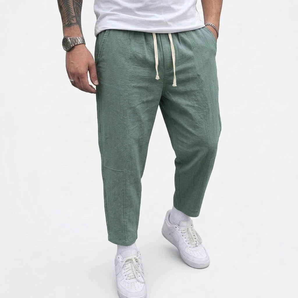 Fashion Men's Linen Trousers Solid Color Casual Pants for Men Sport Breathable Baggy Pant Summer Beach Lightweight Cotton Pants