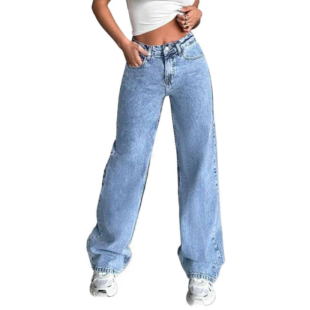 Women's High Waisted Baggy Jeans Denim Pants Y2K Aesthetic Vintage Design Loose Fit Comfortable Female Daily Casual Clothing