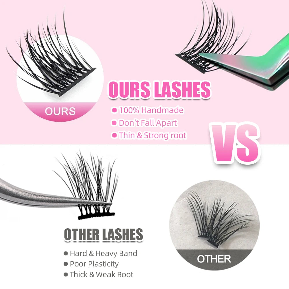 YUANZHIJIE DIY Cluster Eyelash Extension 12lines Dovetail Segmented Lashes Natural Lighter Bundle Makeup Supplies