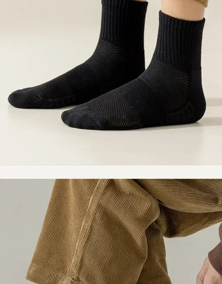 10pairs HLHYX Socks Men's Cotton Deodorant Winter Towel Bottom with Mid-tube White Stockings Thickened Sports Basketball Socks