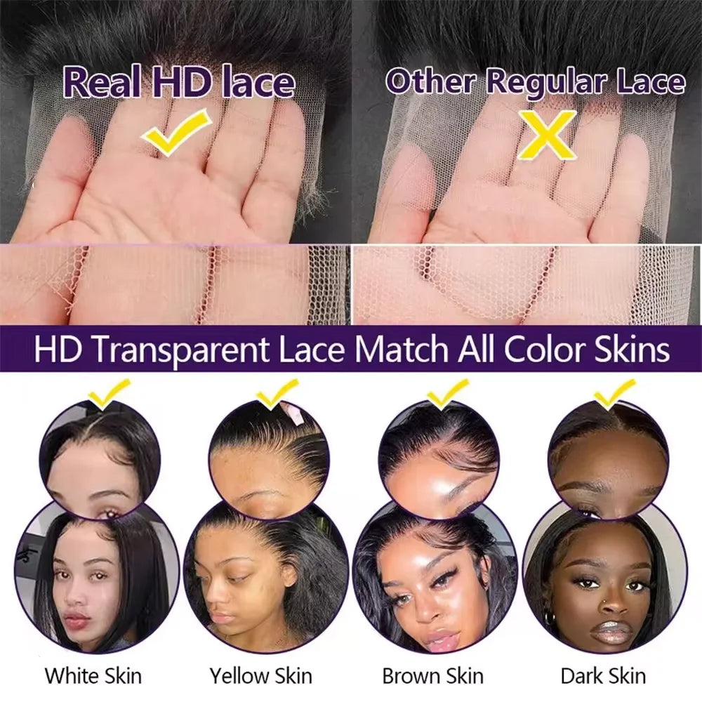 Deep Wave Wigs Human Hair 13x4 HD Transparent Lace 13x6 Full Frontal Wigs Natural color Curly Wigs For Women 220% Density