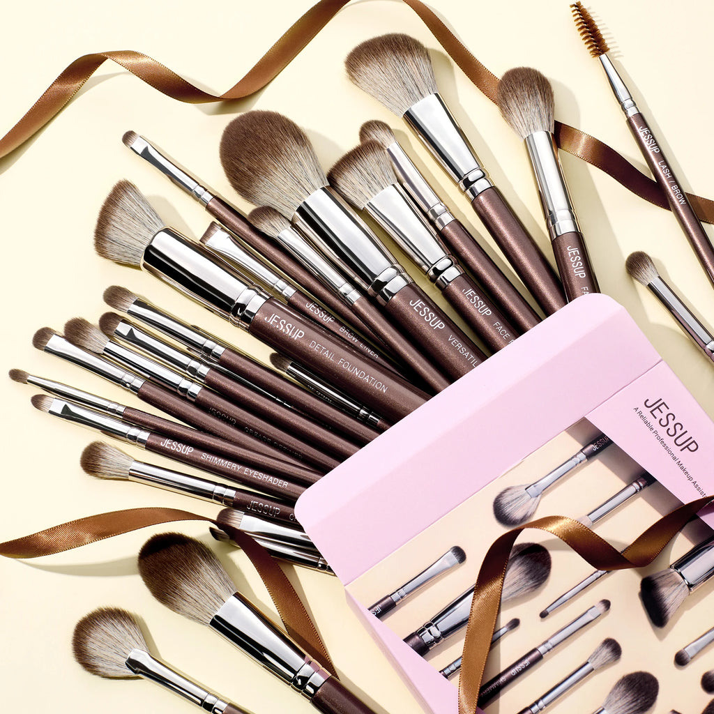 Jessup Makeup Brushes Set 15/25pcs Premium Synthetic Brown Make up Brushes Foundation Eyeshadow Concealer Blush Eyeliner, T511