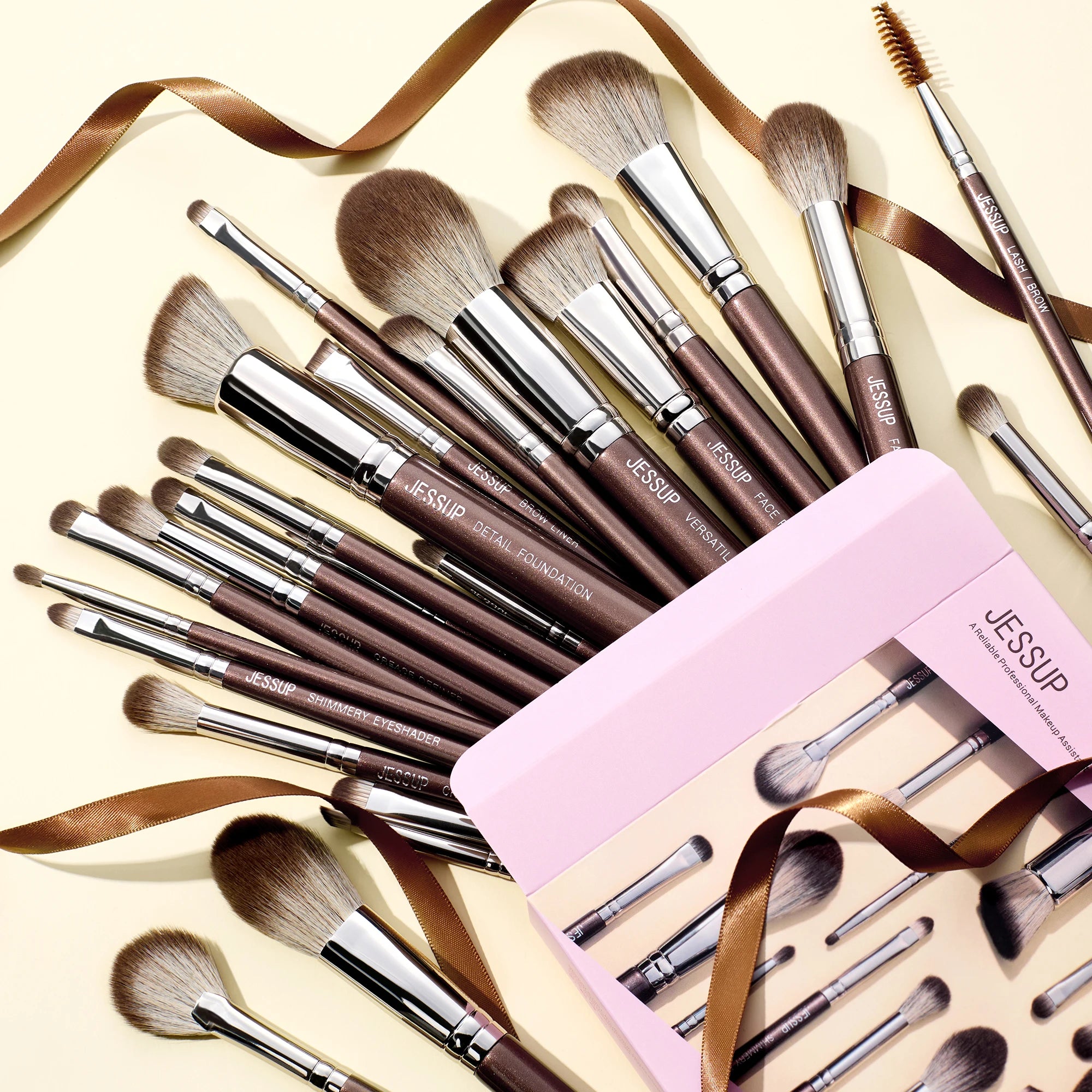 Jessup Makeup Brushes Set 15/25pcs Premium Synthetic Brown Make up Brushes Foundation Eyeshadow Concealer Blush Eyeliner, T511