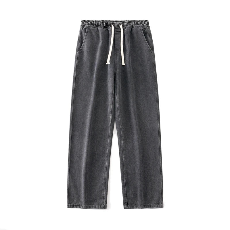 Fashion Men's Solid Color Drape Jeans Loose Straight Korean Vintage High Street Hip-hop Y2K Casual Daily Dragging Wide-leg Pants