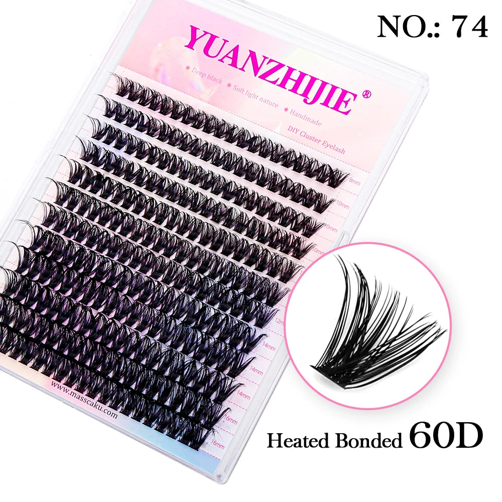 YUANZHIJIE DIY Cluster Eyelash Extension 12lines Dovetail Segmented Lashes Natural Lighter Bundle Makeup Supplies