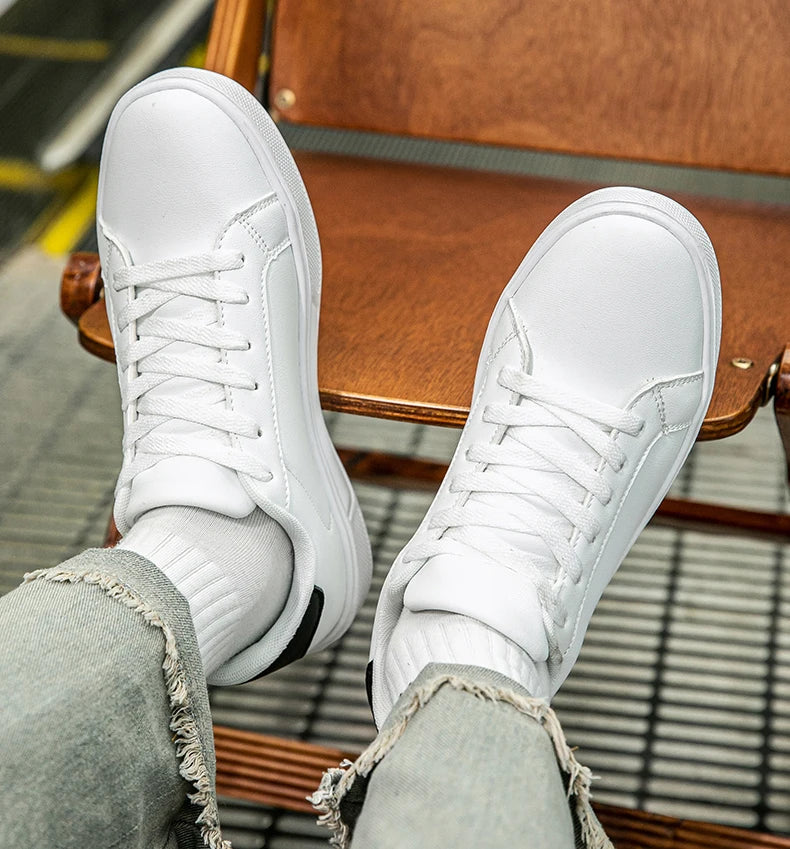 Business Casual Men's Shoes Soft Women Shoes Comfortable Casual PU Leather Shoes for Men Autumn Solid White Men Sneakers