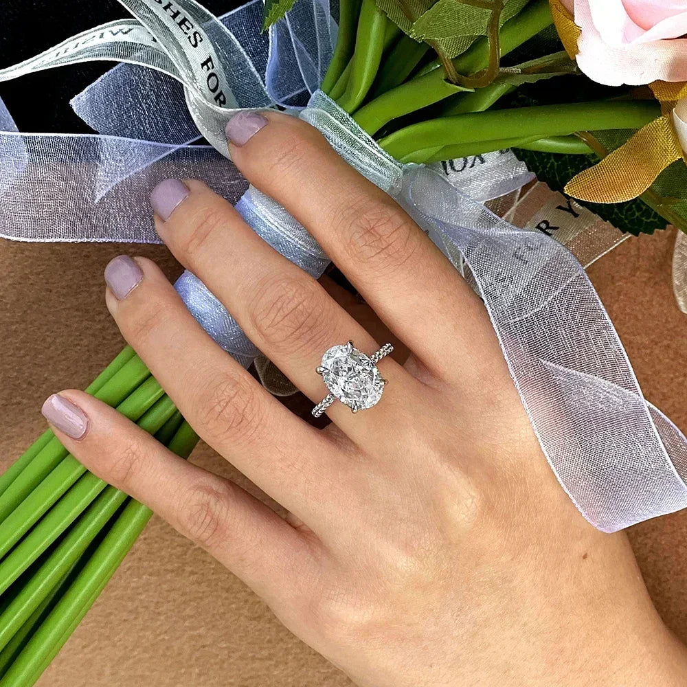 Oval Cut Full Moissanite Engagement Ring for Women  S925 Silver1/2/3/4Carat Hidden Halo Diamond Wedding Rings with Certificates