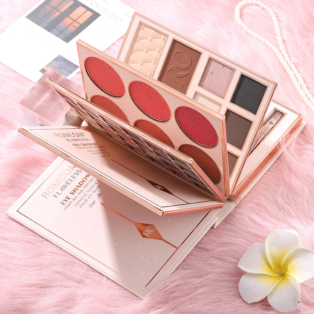 The makeup magic book contains eye shadow, lip gloss, powder blusher highlight, an ideal gift for women in holiday parties