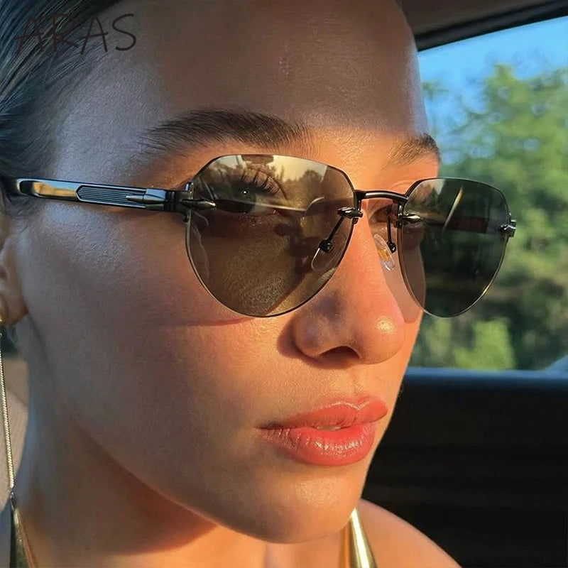 2026 Fashion Square Rimless Sunglasses Women Vintage Gold Metal Frameless Polygon Sun Glasses Lady Pilot Eyewear Cut Edge Shades